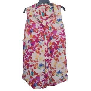 Soft Surroundings Womens Colorful M Button Down Light Sleeveless Summer Tunic